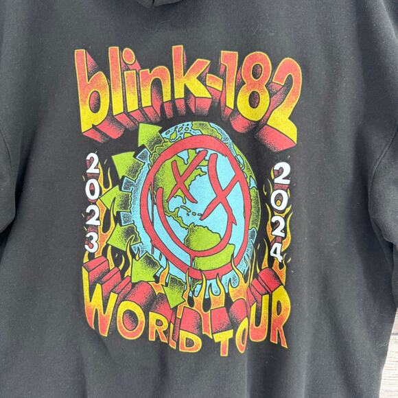 Blink-182 2023-2024 World Tour Full Zip Hoodie Sweatshirt Mens Large Black - Picture 3 of 10